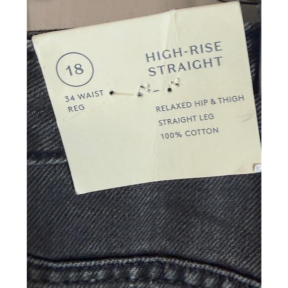 Universal Thread Size 18 High Rise Straight Jeans Black Cotton Raw Hem New - Picture 6 of 9